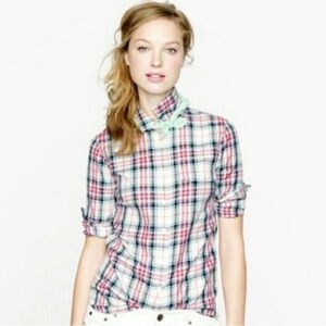J.Crew strawberry mint plaid boy shirt size 6
